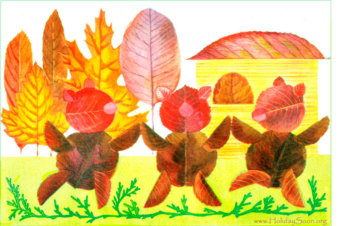 Панно из сухих листьев «Три поросенка» - www.HolidaySoon.org