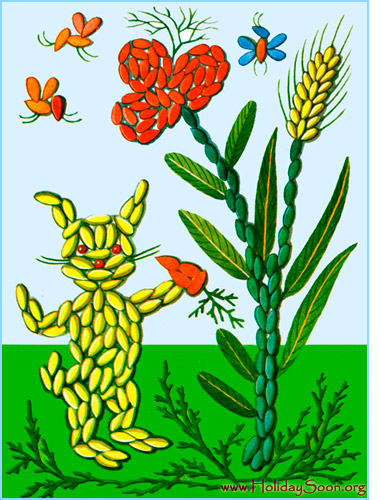 Панно-мозаика из семян и сухих листьев «Зайчик» www.HolidaySoon.org