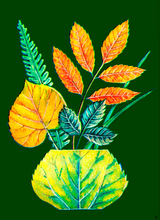 Панно из сухих листьев «Букет в вазе» www.HolidaySoon.org