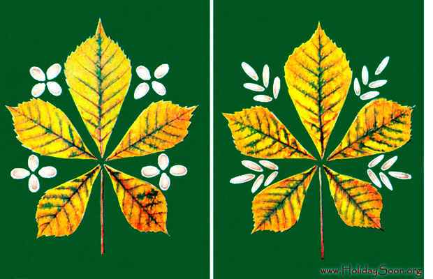 Панно из сухих листьев и семян «Ветка каштана» www.HolidaySoon.org