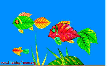 Панно из сухих листьев «Рыбки» www.HolidaySoon.org